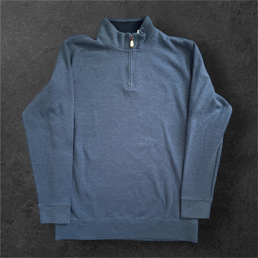 Lands End Mens XL Tall Blue Quarter Zip Pullover Sweater Mock Neck‎ Heathered